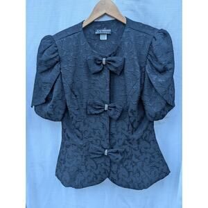 Vintage Lisa Michaels Womens Floral Jacquard Short Sleeve Blouse Sz 8 Whimsigoth